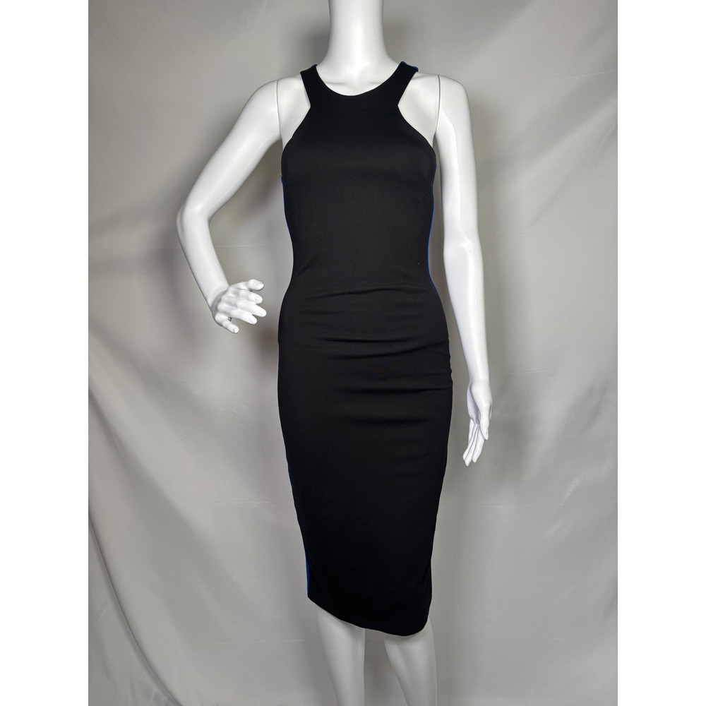 Felicity & Coco Black Blue Colorblock Bodycon Midi Dress Full Back Zip Womens XS